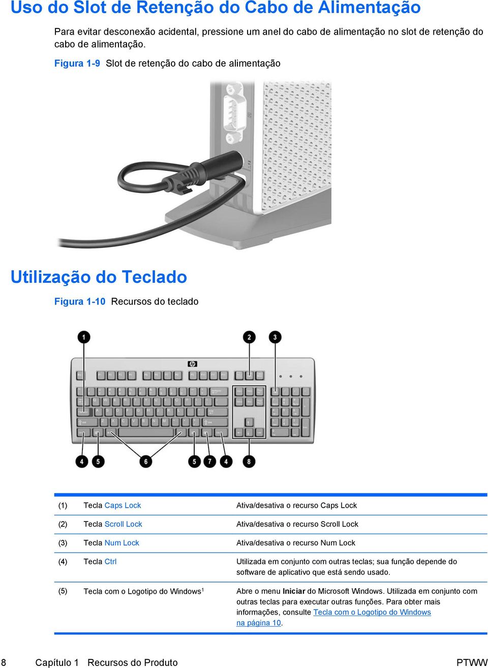 recurso Scroll Lock (3) Tecla Num Lock Ativa/desativa o recurso Num Lock (4) Tecla Ctrl Utilizada em conjunto com outras teclas; sua função depende do software de aplicativo que está sendo usado.