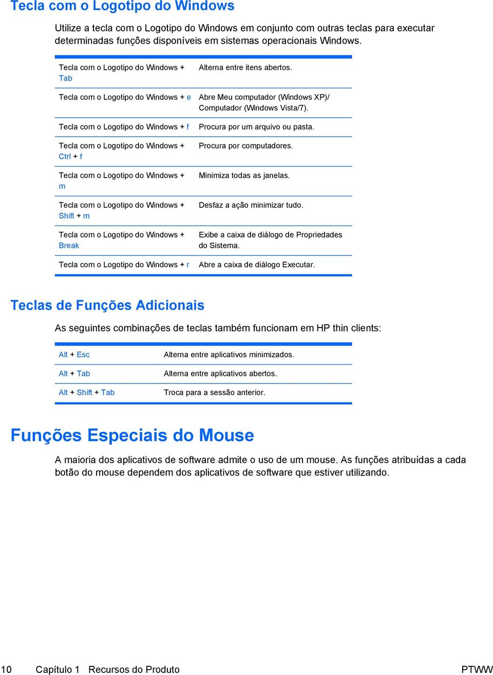 o Logotipo do Windows + Shift + m Tecla com o Logotipo do Windows + Break Tecla com o Logotipo do Windows + r Alterna entre itens abertos.