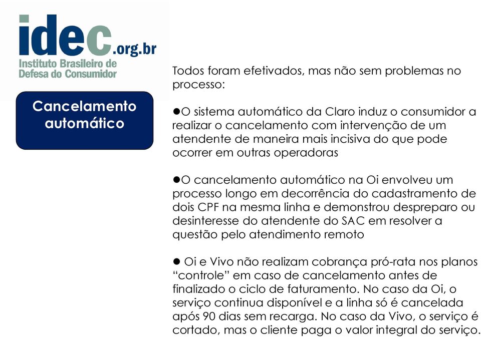 despreparo ou desinteresse do atendente do SAC em resolver a questão pelo atendimento remoto Oi e Vivo não realizam cobrança pró-rata nos planos controle em caso de cancelamento antes de finalizado