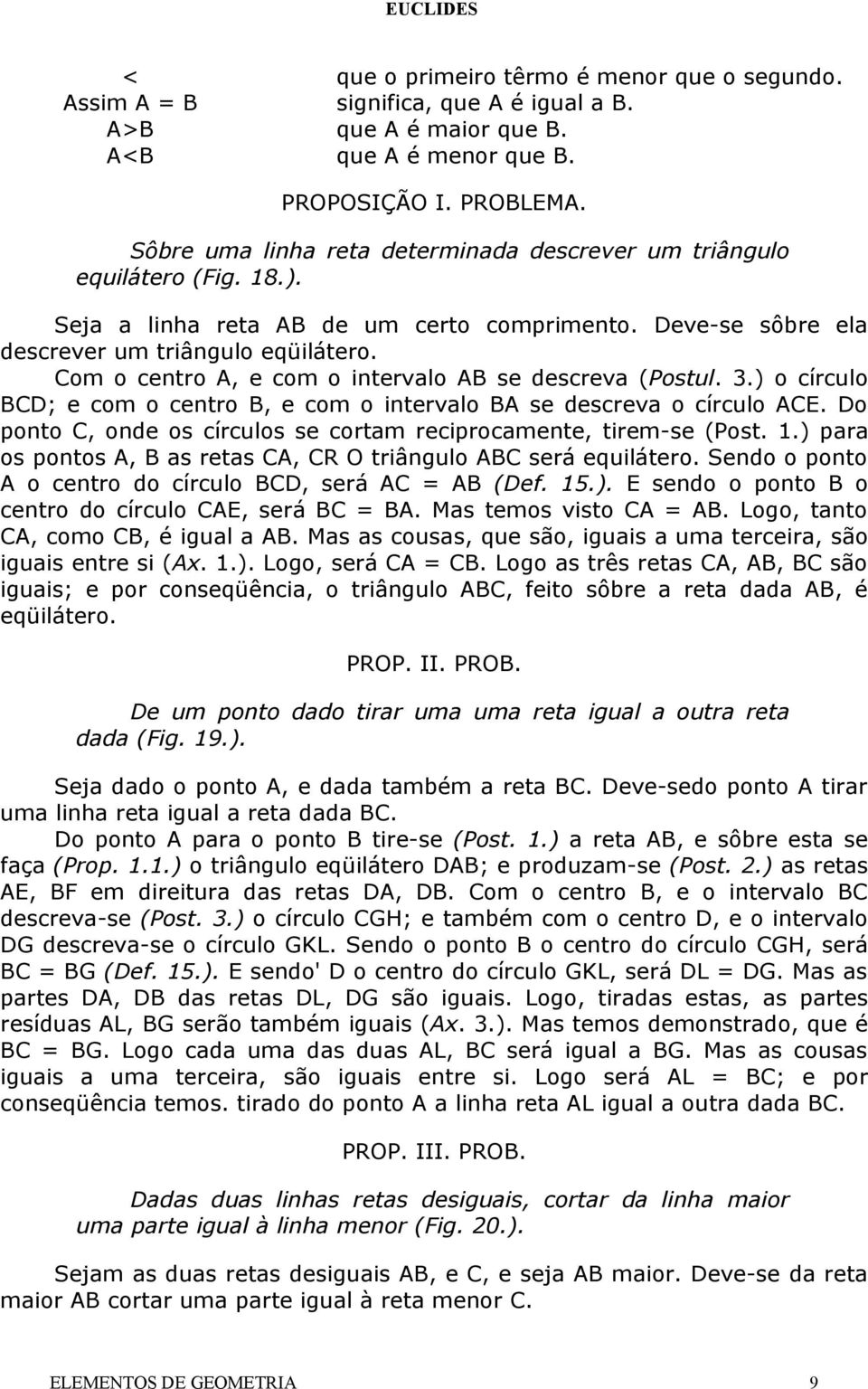 Com o centro A, e com o intervalo AB se descreva (Postul. 3.) o círculo BCD; e com o centro B, e com o intervalo BA se descreva o círculo ACE.