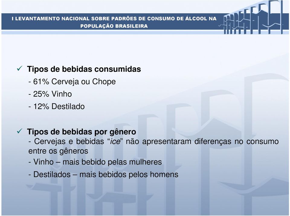 de bebidas por gênero - Cervejas e bebidas ice não apresentaram diferenças no consumo