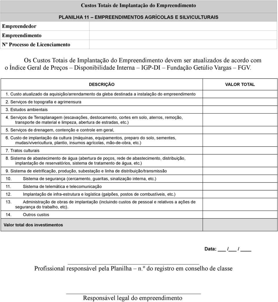 Serviços de Terraplanagem (escavações, destocamento, cortes em solo, aterros, remoção, transporte de material e limpeza, abertura de estradas, etc.) 5.