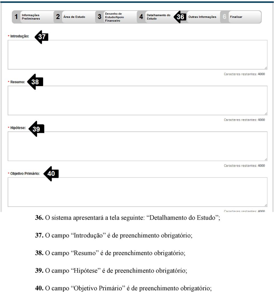 O campo Resumo é de preenchimento obrigatório; 39.