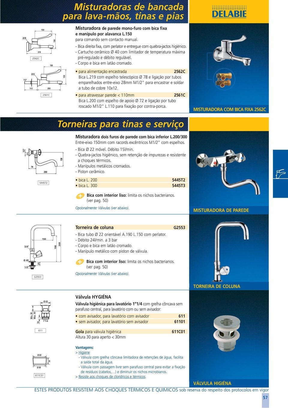 219 com espelho telescópico Ø 78 e ligação por tubos emparelhados entre-eixo 28mm M para encastrar e soldar a tubo de cobre 10x12. para atravessar parede < 110mm 2561C Bica L.