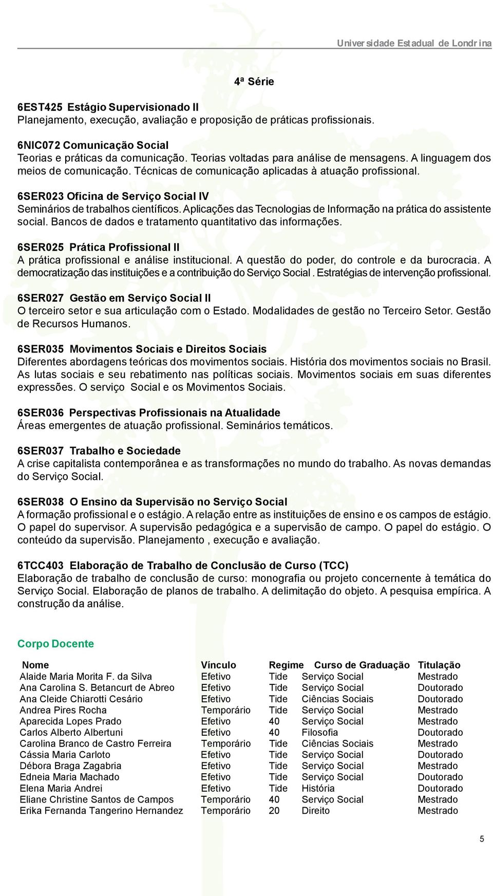 6SER023 Oficina de Serviço Social IV inários de trabalhos científicos. Aplicações das Tecnologias de Informação na prática do assistente social.