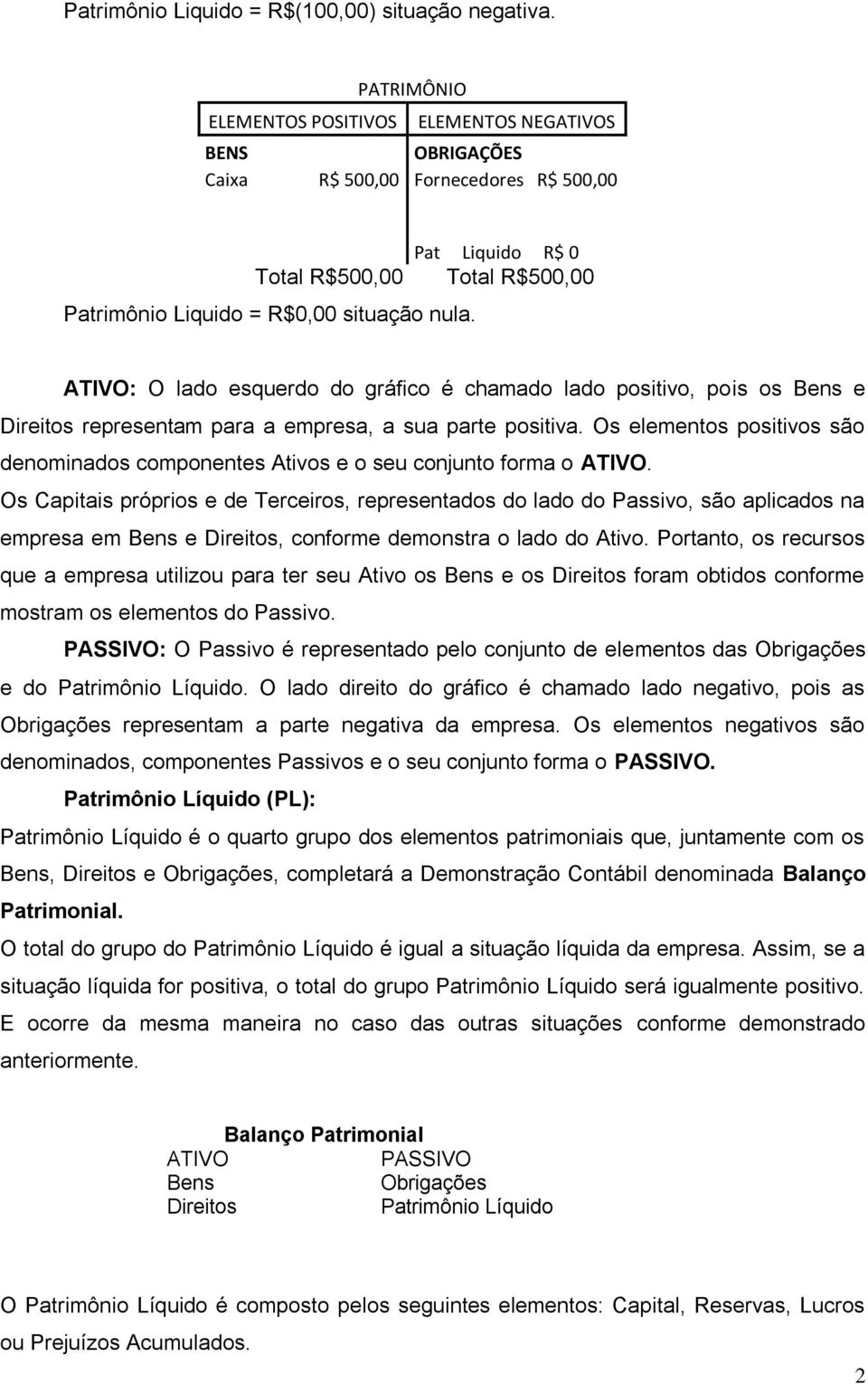 ATIVO: O lado esquerdo do gráfico é chamado lado positivo, pois os Bens e Direitos representam para a empresa, a sua parte positiva.