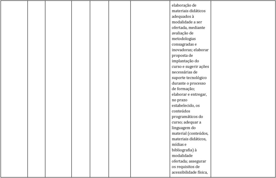 de formação; elaborar e entregar, no prazo estabelecido, os conteúdos programáticos do curso; adequar a linguagem do