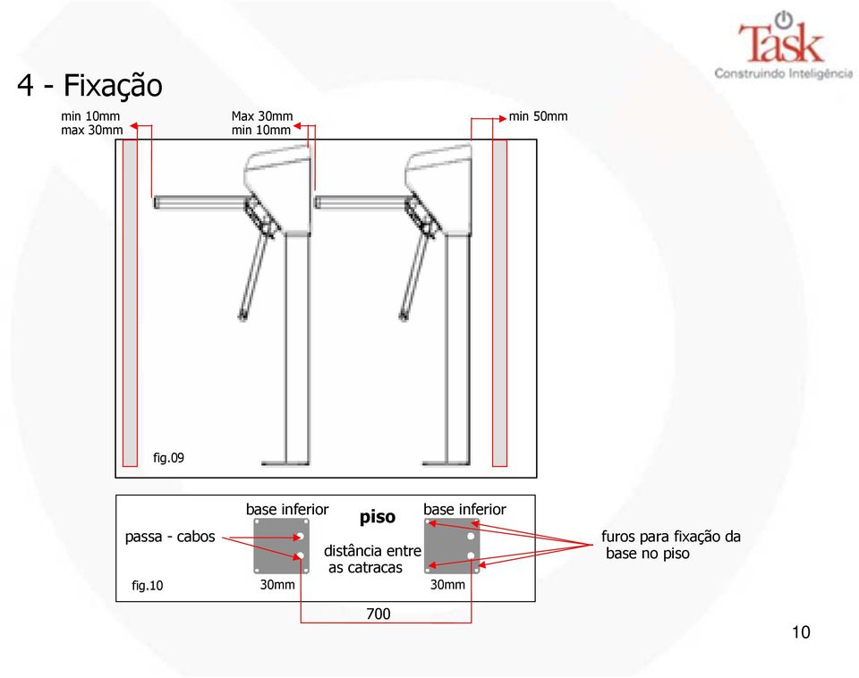10 base inferior 30mm piso distância entre as