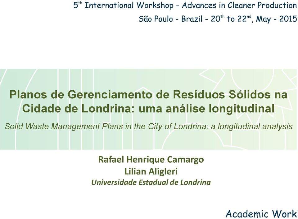 Plans in the City of Londrina: a longitudinal analysis