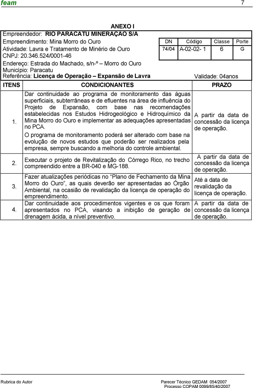 Dar continuidade ao programa de monitoramento das águas superficiais, subterrâneas e de efluentes na área de influência do Projeto de Expansão, com base nas recomendações estabelecidas nos Estudos