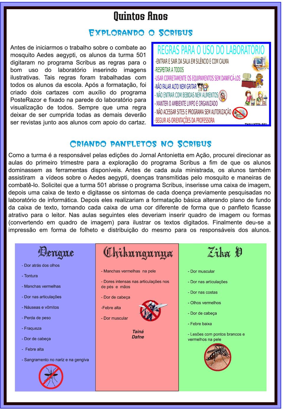 Após a formatação, foi criado dois cartazes com auxílio do programa PosteRazor e fixado na parede do laboratório para visualização de todos.