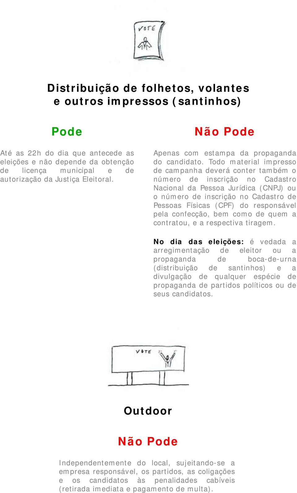 Todo material impresso de campanha deverá conter também o número de inscrição no Cadastro Nacional da Pessoa Jurídica (CNPJ) ou o número de inscrição no Cadastro de Pessoas Físicas (CPF) do