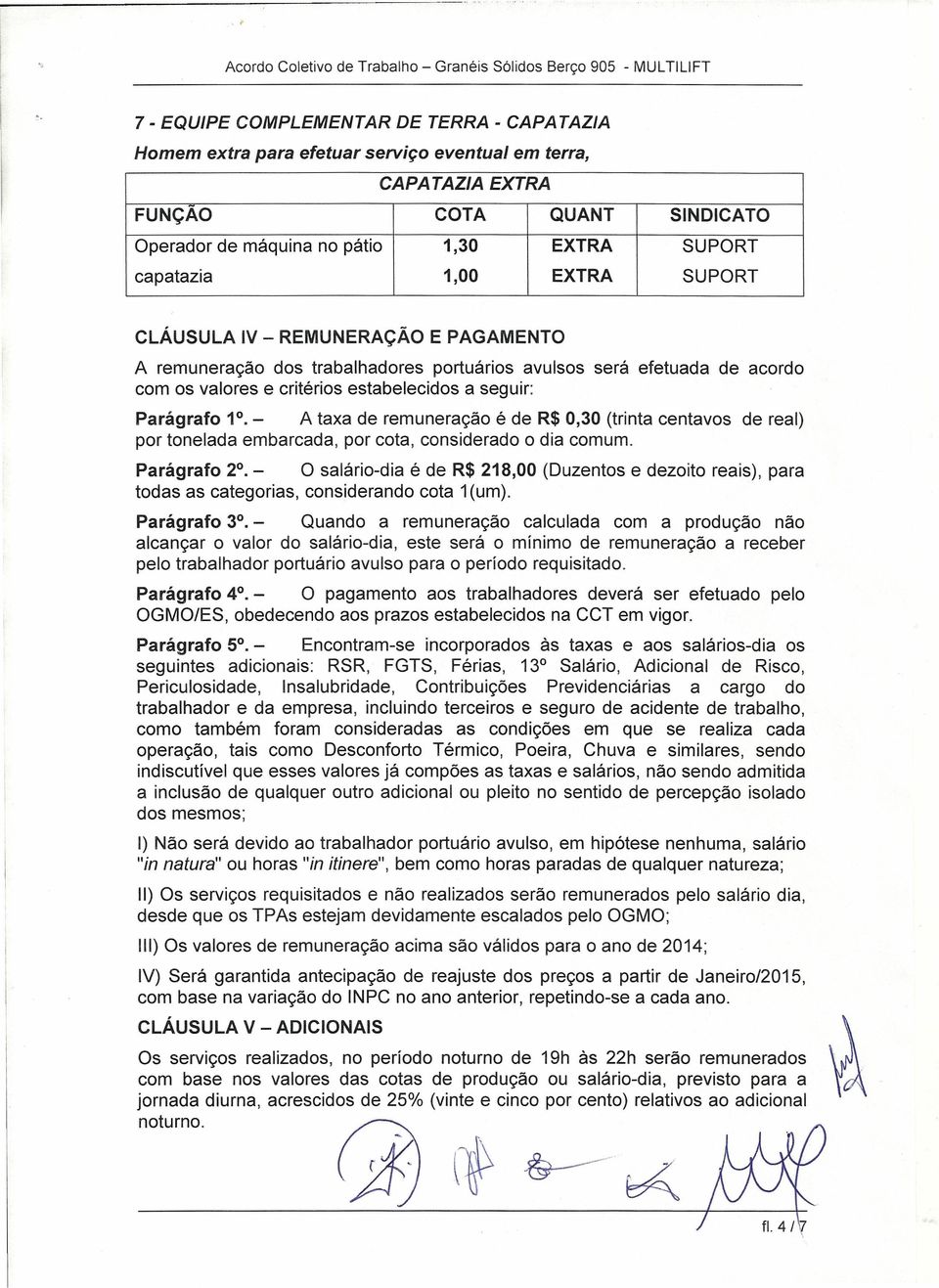 valores e critérios estabelecidos a seguir: Parágrafo 1. - A taxa de remuneração é de R$ 0,30 (trinta centavos de real) por tonelada embarcada, por cota, considerado o dia comum. Parágrafo 2.