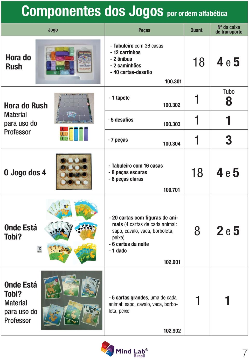 30 00.302 8 4 e 5 Tubo 8-5 desafios 00.303-7 peças 00.304 3 O Jogo dos 4 - Tabuleiro com casas - 8 peças escuras - 8 peças claras 8 4 e 5 00.