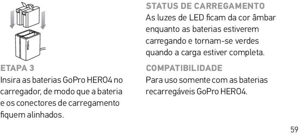 STATUS DE CARREGAMENTO As luzes de LED ficam da cor âmbar enquanto as baterias estiverem