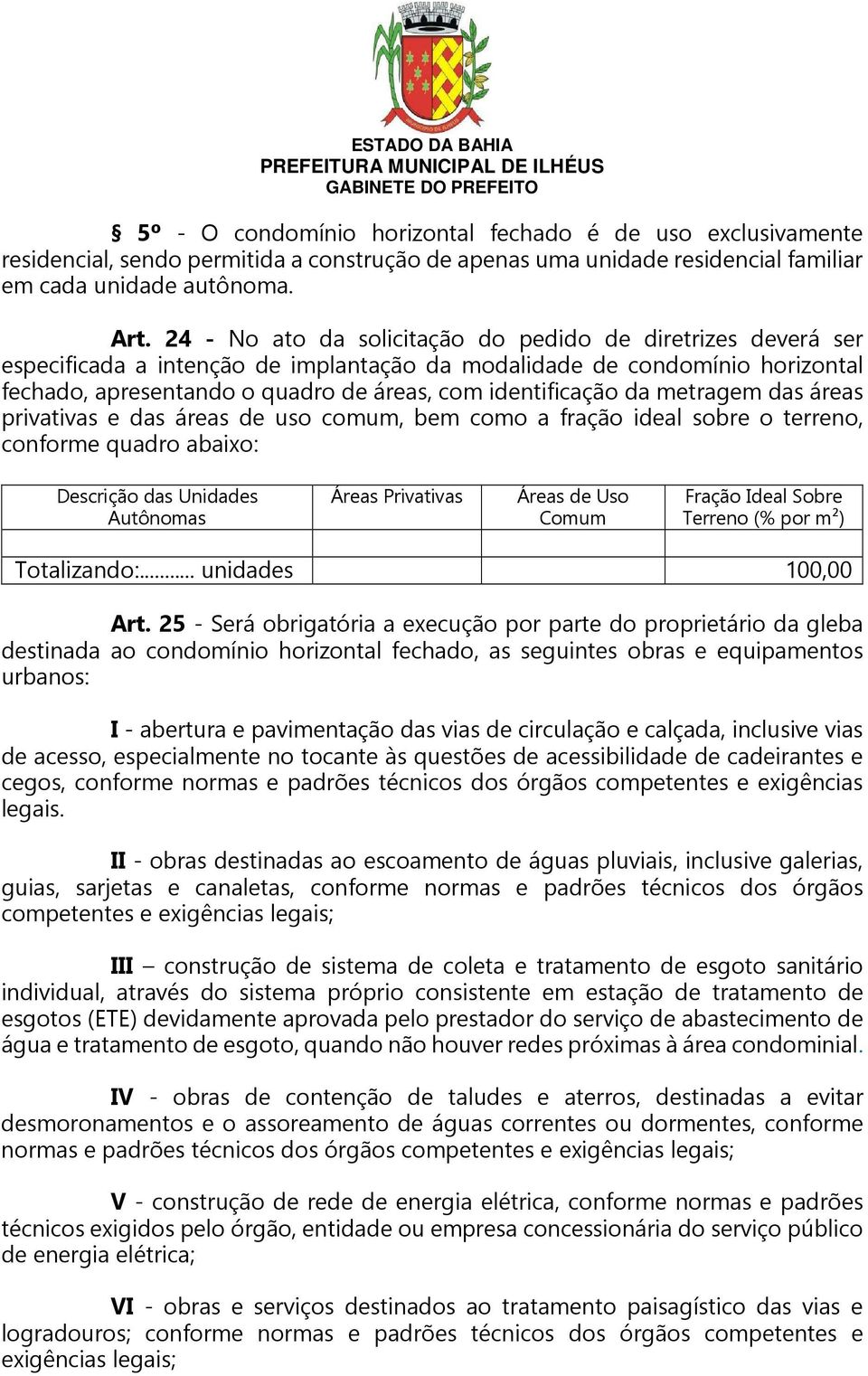 da metragem das áreas privativas e das áreas de uso comum, bem como a fração ideal sobre o terreno, conforme quadro abaixo: Descrição das Unidades Autônomas Áreas Privativas Áreas de Uso Comum Fração