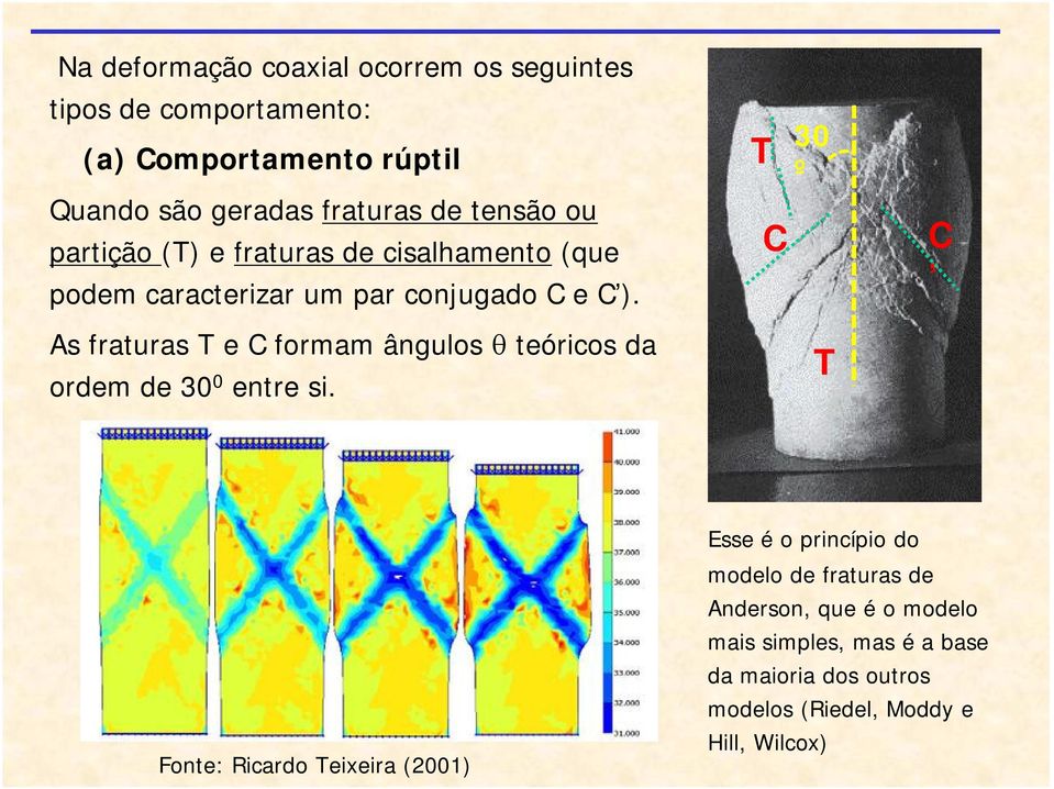 As fraturas T e C formam ângulos teóricos da ordem de 300 entre si.