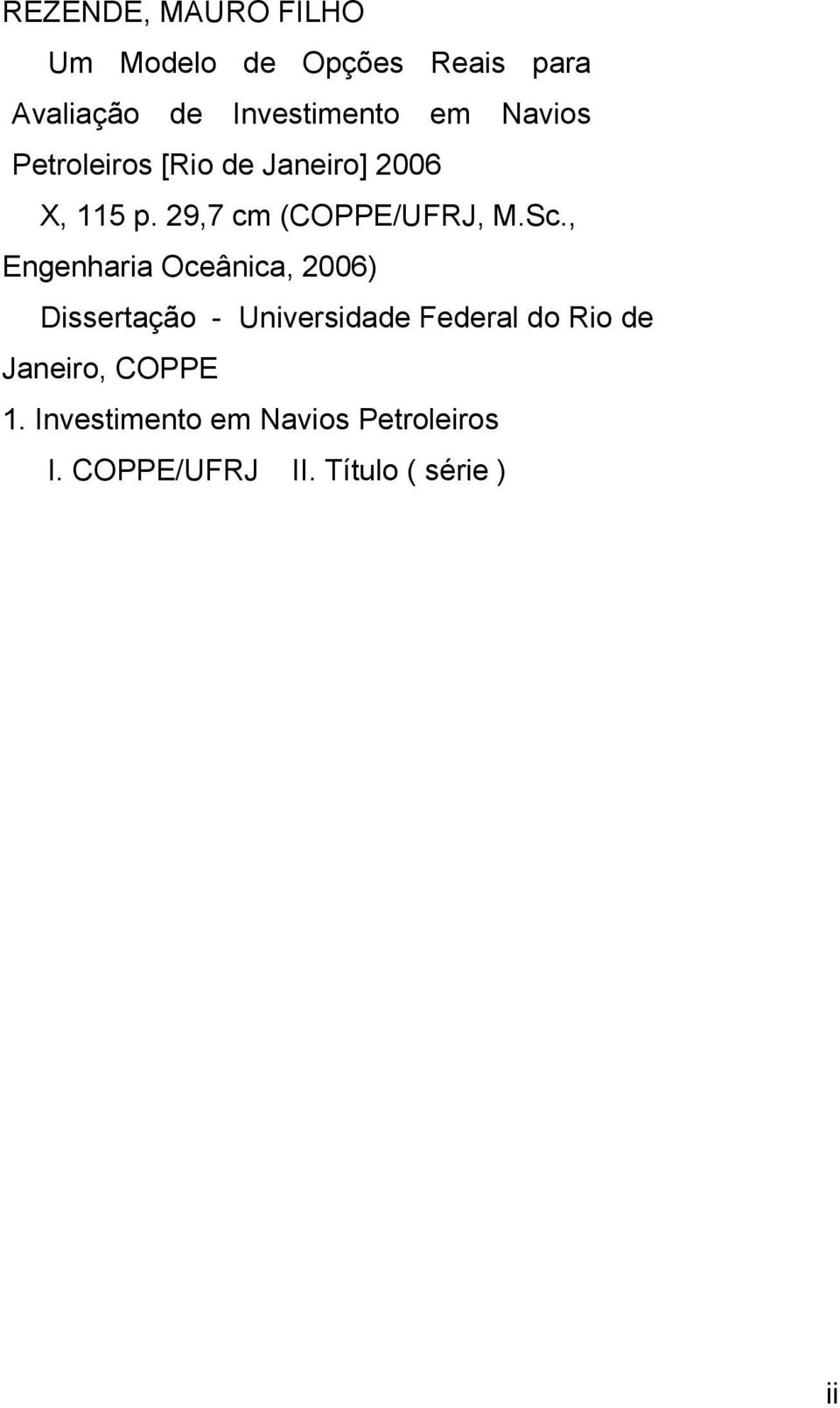 , Engenharia Oceânica, 6 Disseração - Universidade Federal do Rio de