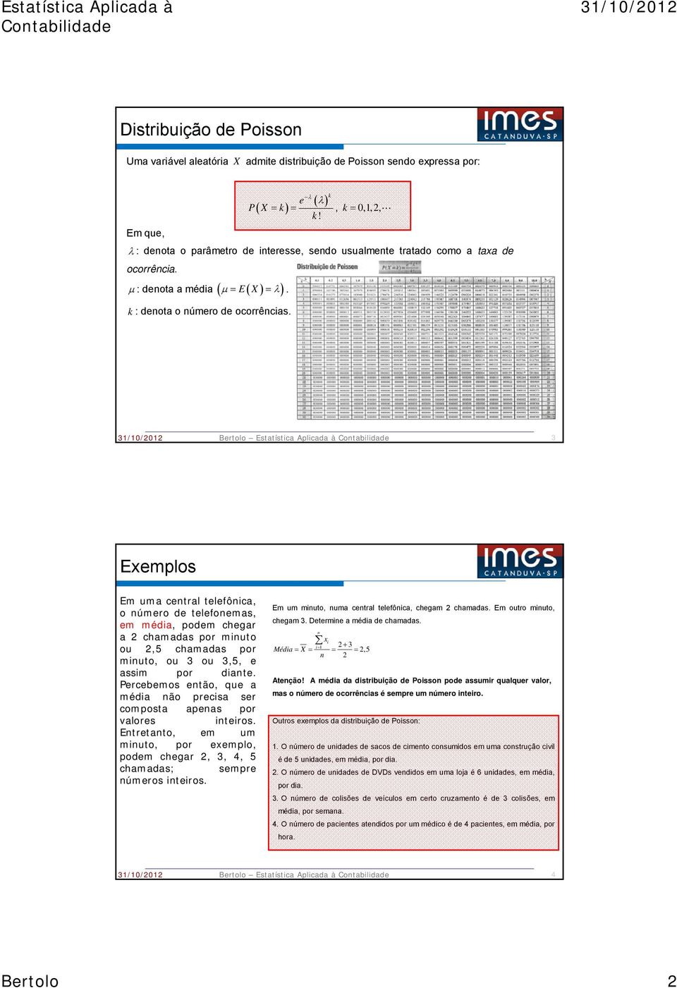 3 Exemplos Em uma central telefônica, o número de telefonemas, em média, podem chegar a 2 chamadas por minuto ou 2, chamadas por minuto, ou 3 ou 3,, e assim por diante.