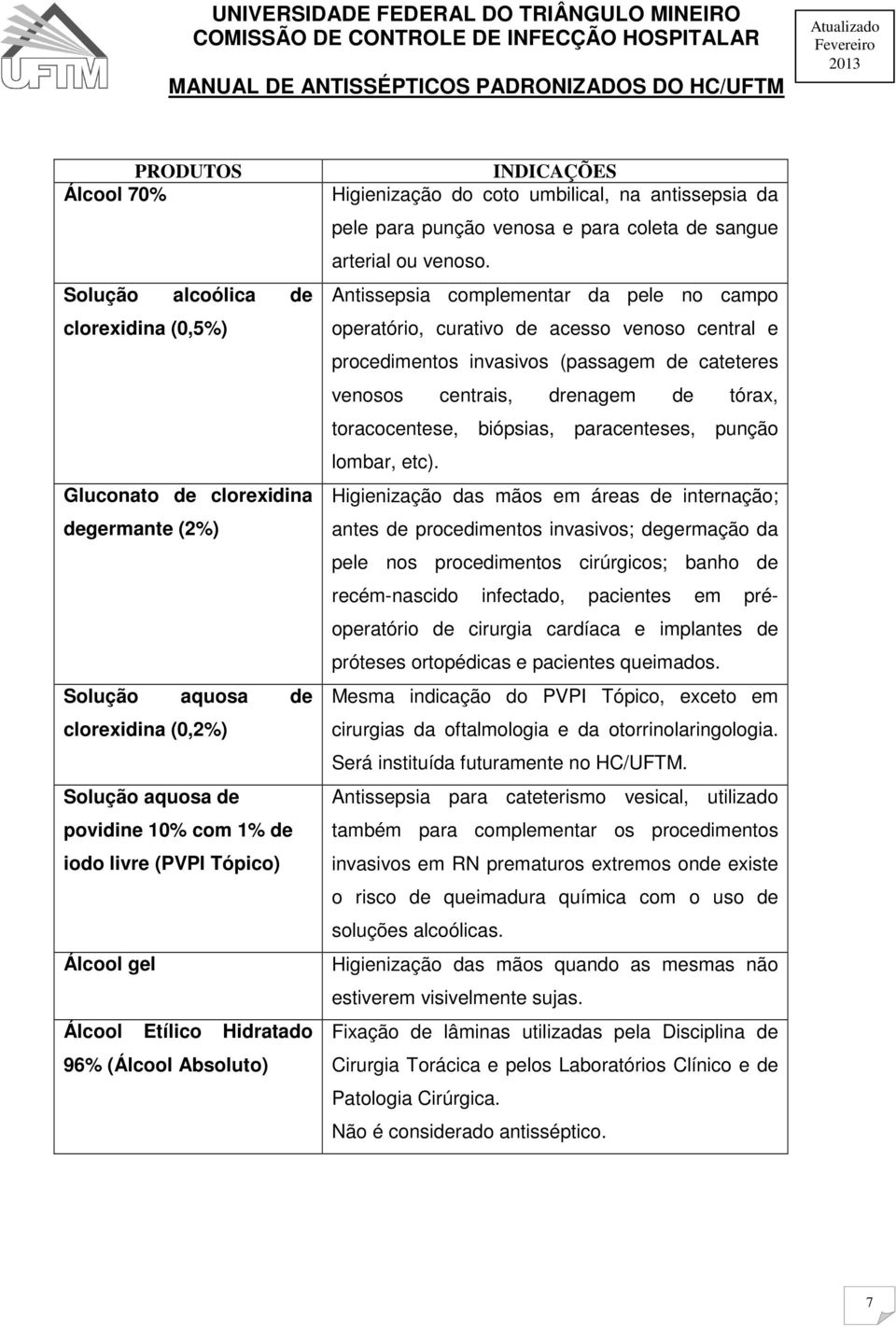 Antissepsia complementar da pele no campo operatório, curativo de acesso venoso central e procedimentos invasivos (passagem de cateteres venosos centrais, drenagem de tórax, toracocentese, biópsias,