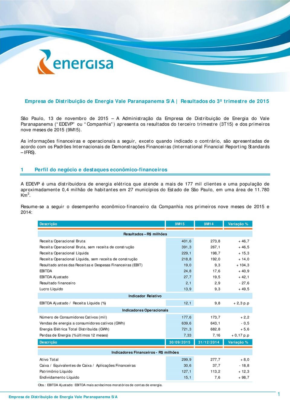 As informações financeiras e operacionais a seguir, exceto quando indicado o contrário, são apresentadas de acordo com os Padrões Internacionais de Demonstrações Financeiras (International Financial