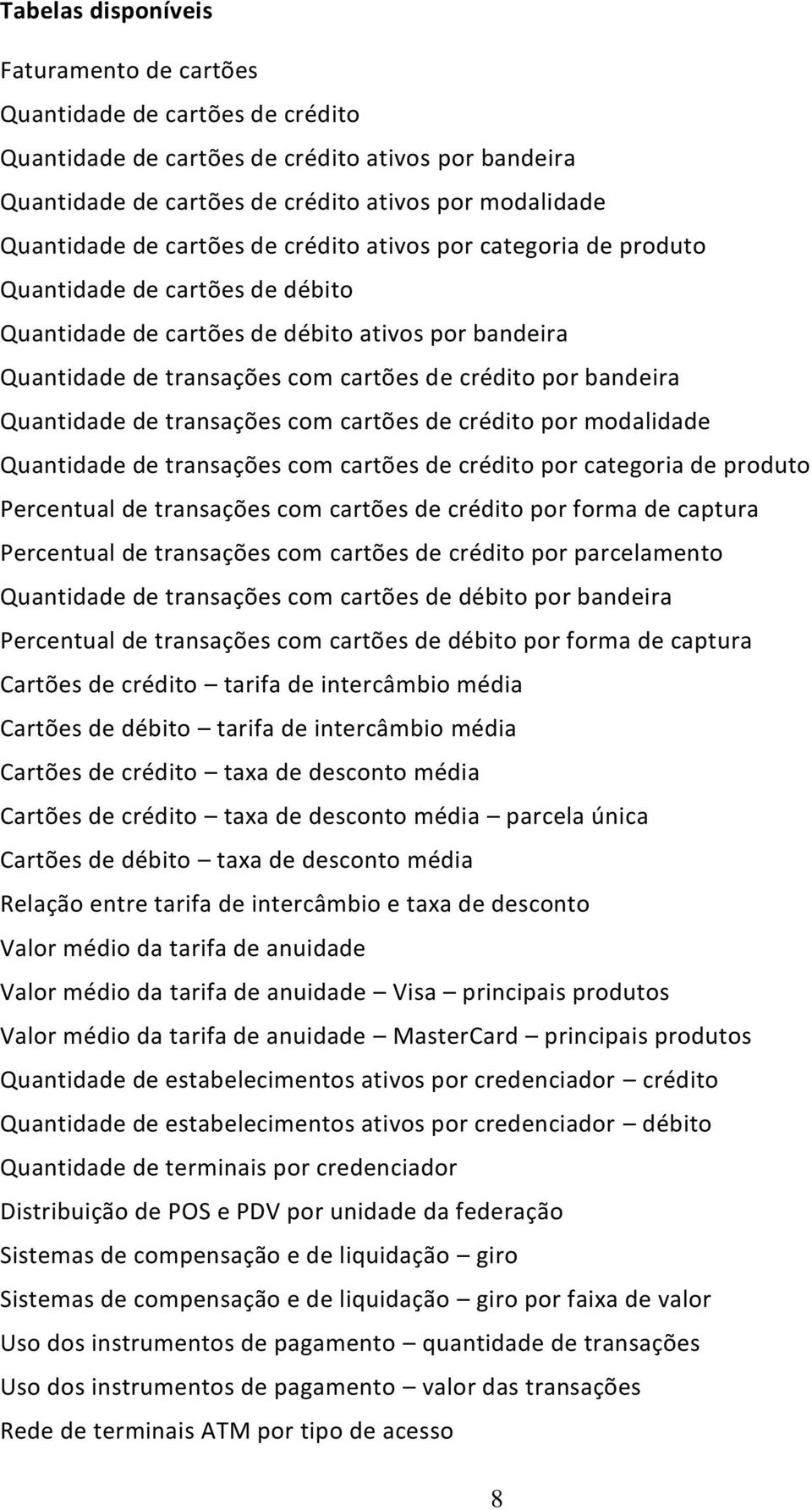 Quantidade de transações com cartões de crédito por modalidade Quantidade de transações com cartões de crédito por categoria de produto Percentual de transações com cartões de crédito por forma de