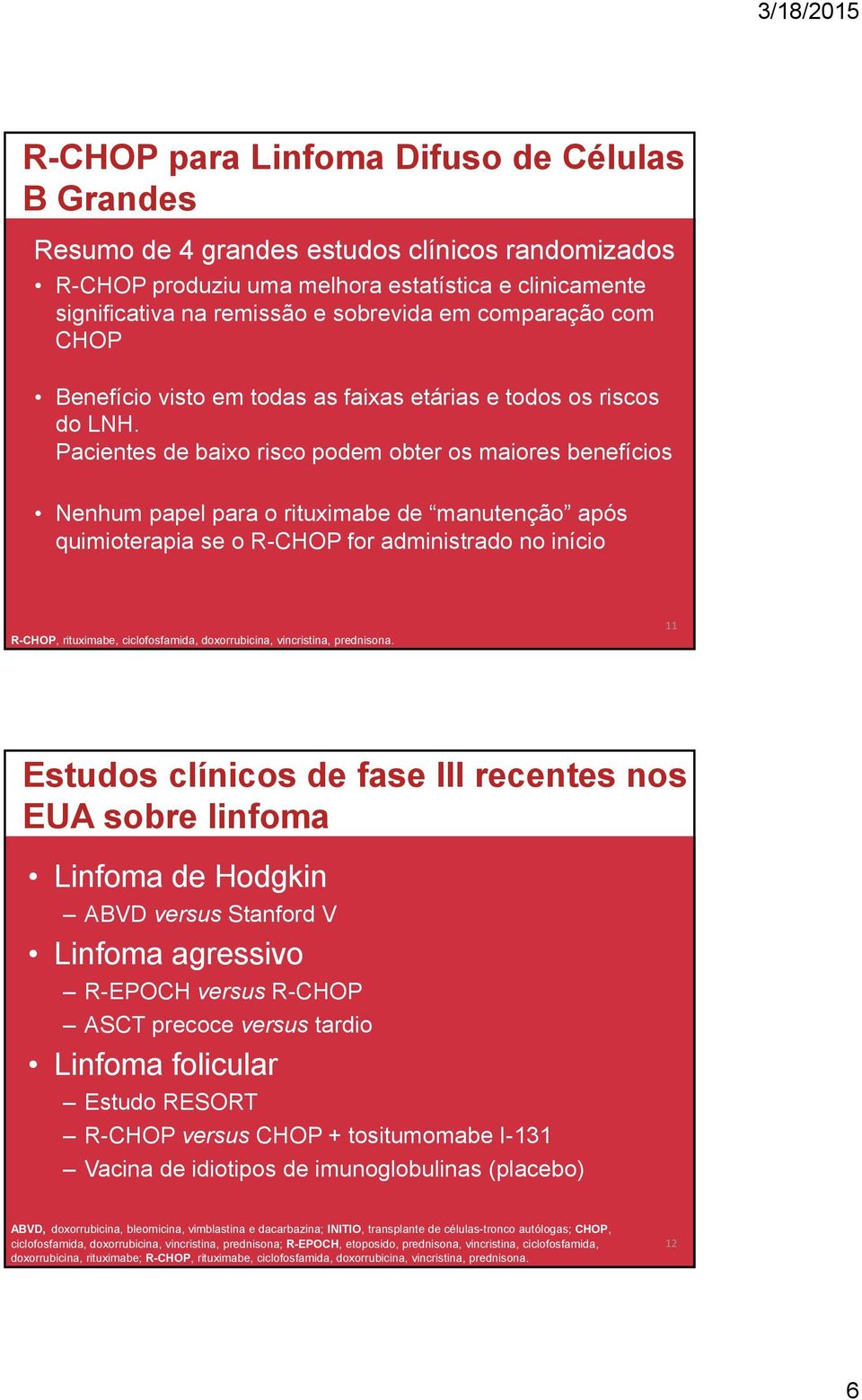 Pacientes de baixo risco podem obter os maiores benefícios Nenhum papel para o rituximabe de manutenção após quimioterapia se o R-CHOP for administrado no início R-CHOP, rituximabe, ciclofosfamida,