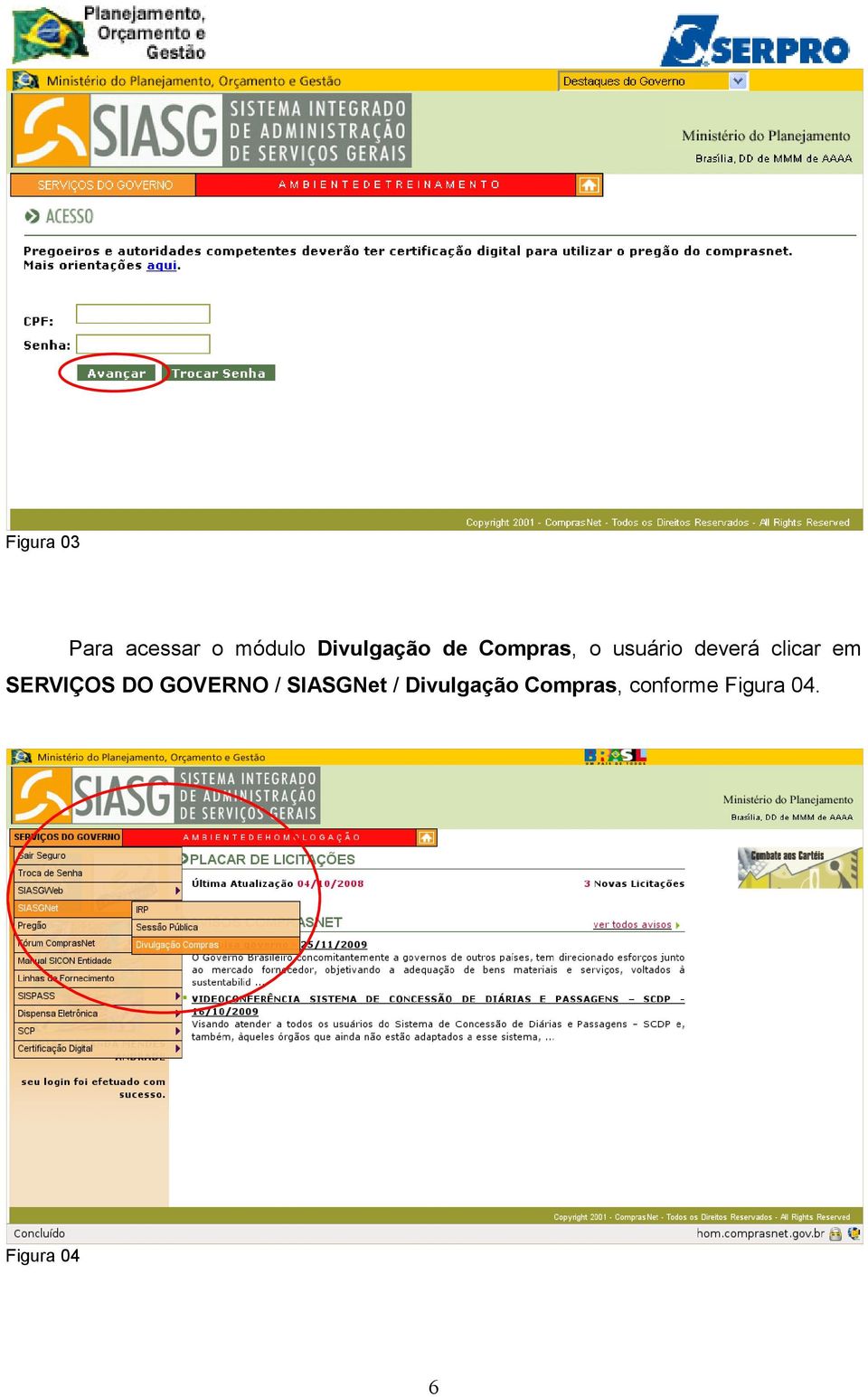 clicar em SERVIÇOS DO GOVERNO / SIASGNet