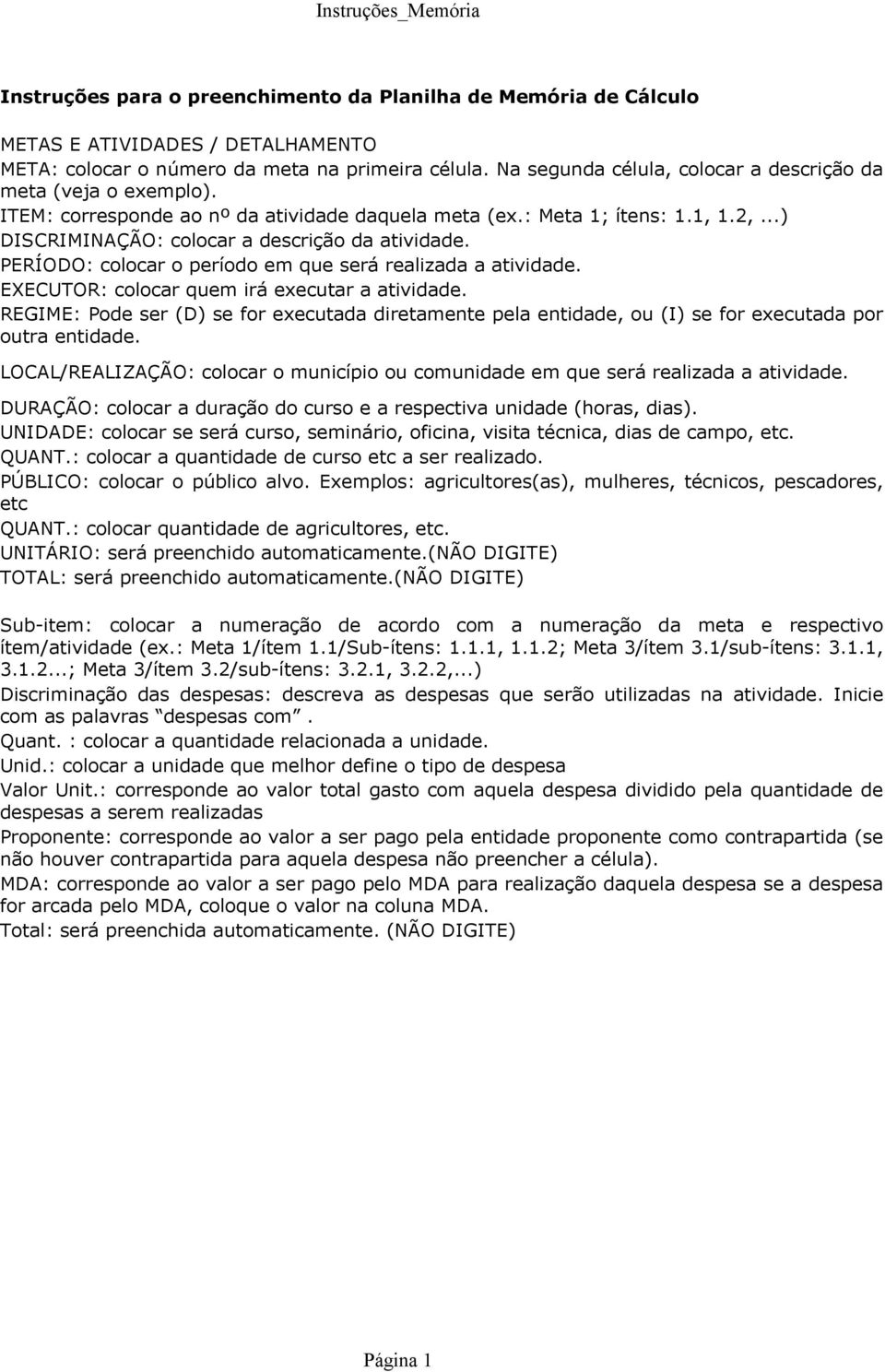 PERÍODO: colocar o período em que será realizada a atividade. EXECUTOR: colocar quem irá executar a atividade.