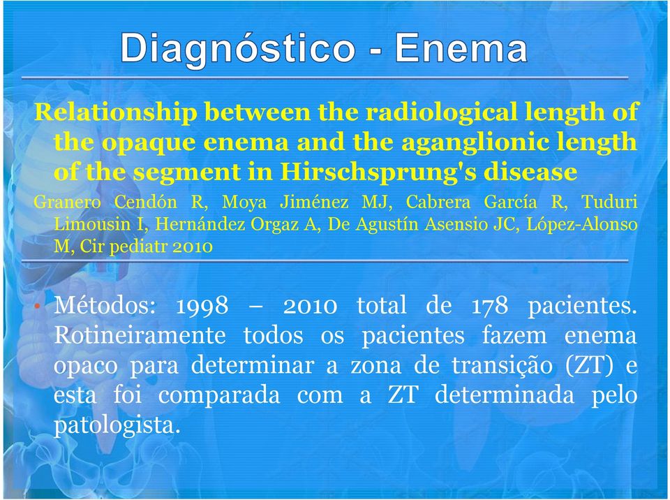 Agustín Asensio JC, López-Alonso M, Cir pediatr 2010 Métodos: 1998 2010 total de 178 pacientes.