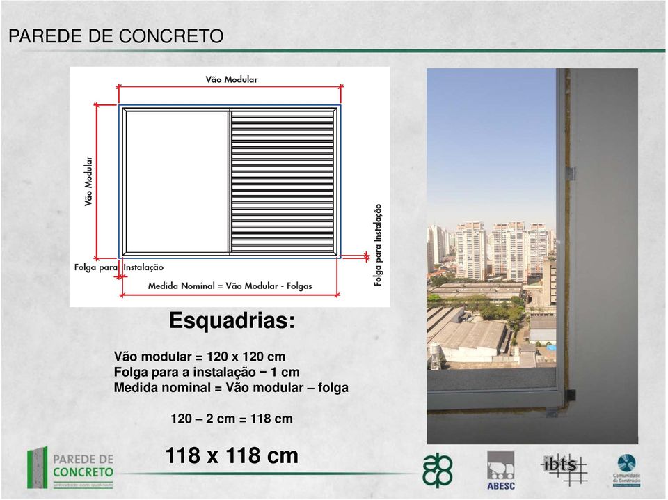 instalação = 1 cm Medida nominal = Vão