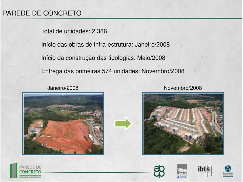 Início da construção das tipologias: Maio/2008 Entrega