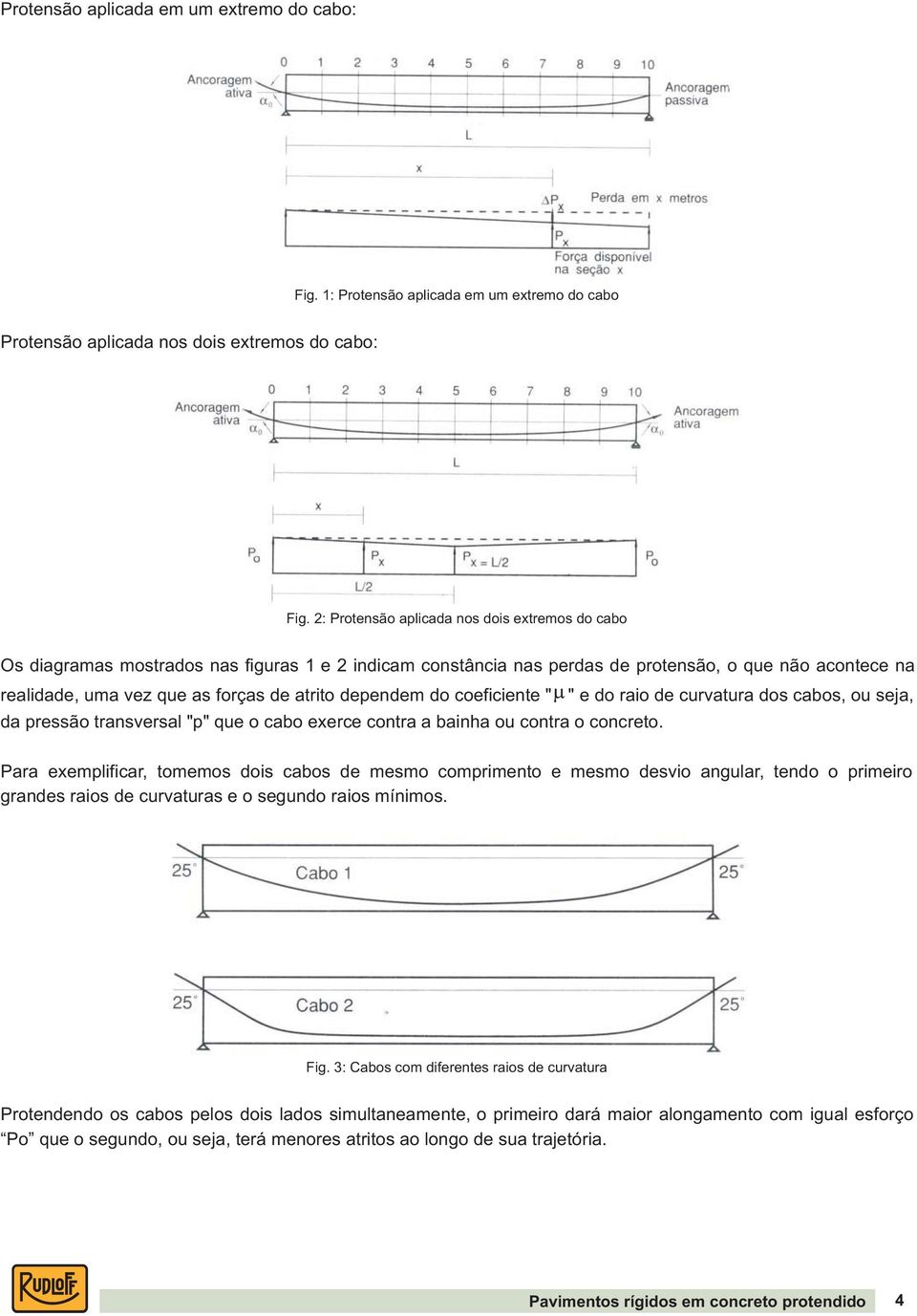 dependem do coeficiente " " e do raio de curvatura dos cabos, ou seja, da pressão transversal "p" que o cabo exerce contra a bainha ou contra o concreto.