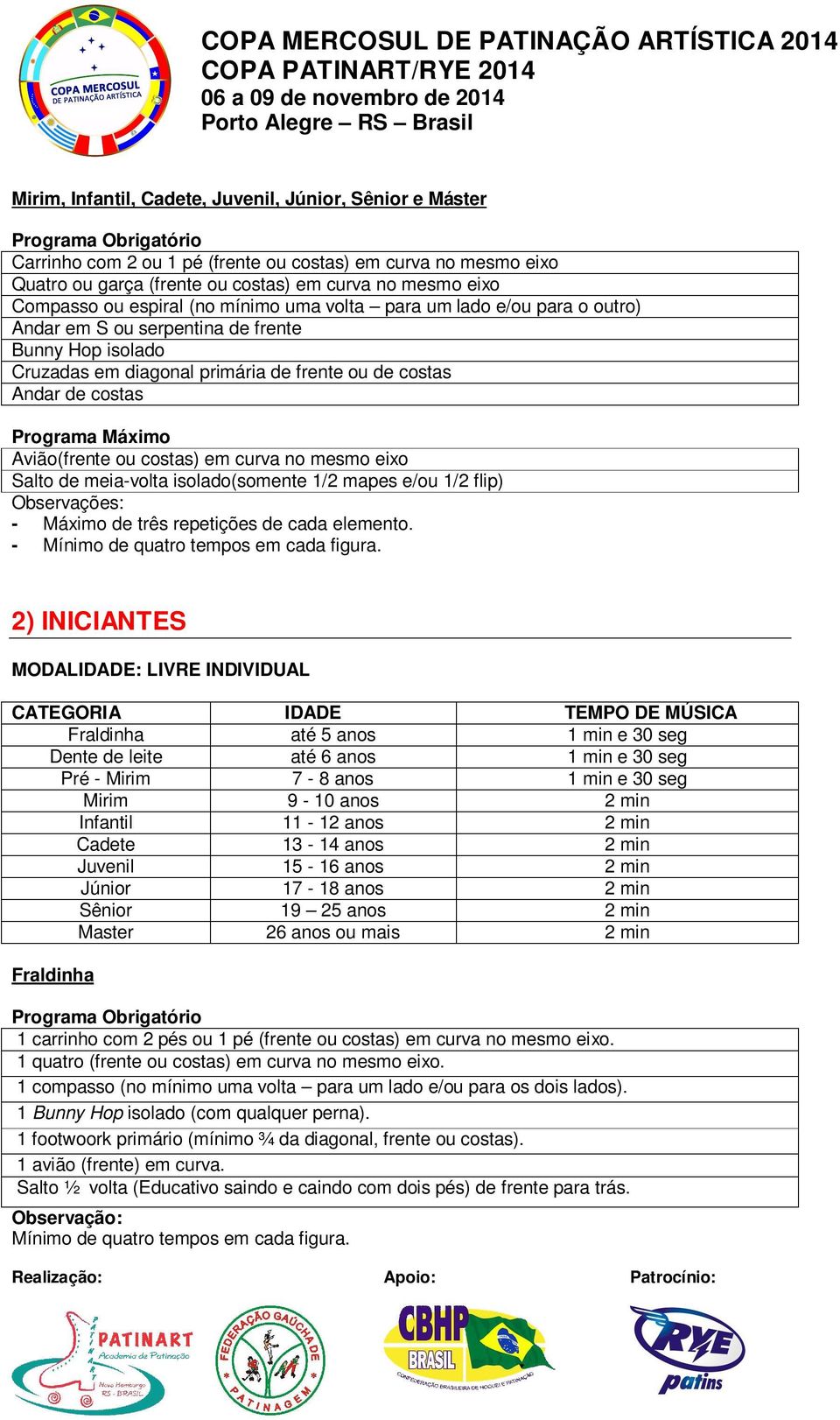 Programa Máximo Avião(frente ou costas) em curva no mesmo eixo Salto de meia-volta isolado(somente 1/2 mapes e/ou 1/2 flip) Observações: - Máximo de três repetições de cada elemento.