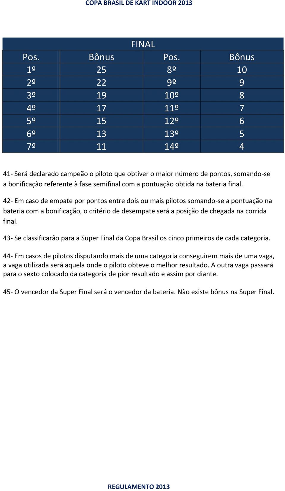 fase semifinal com a pontuação obtida na bateria final.