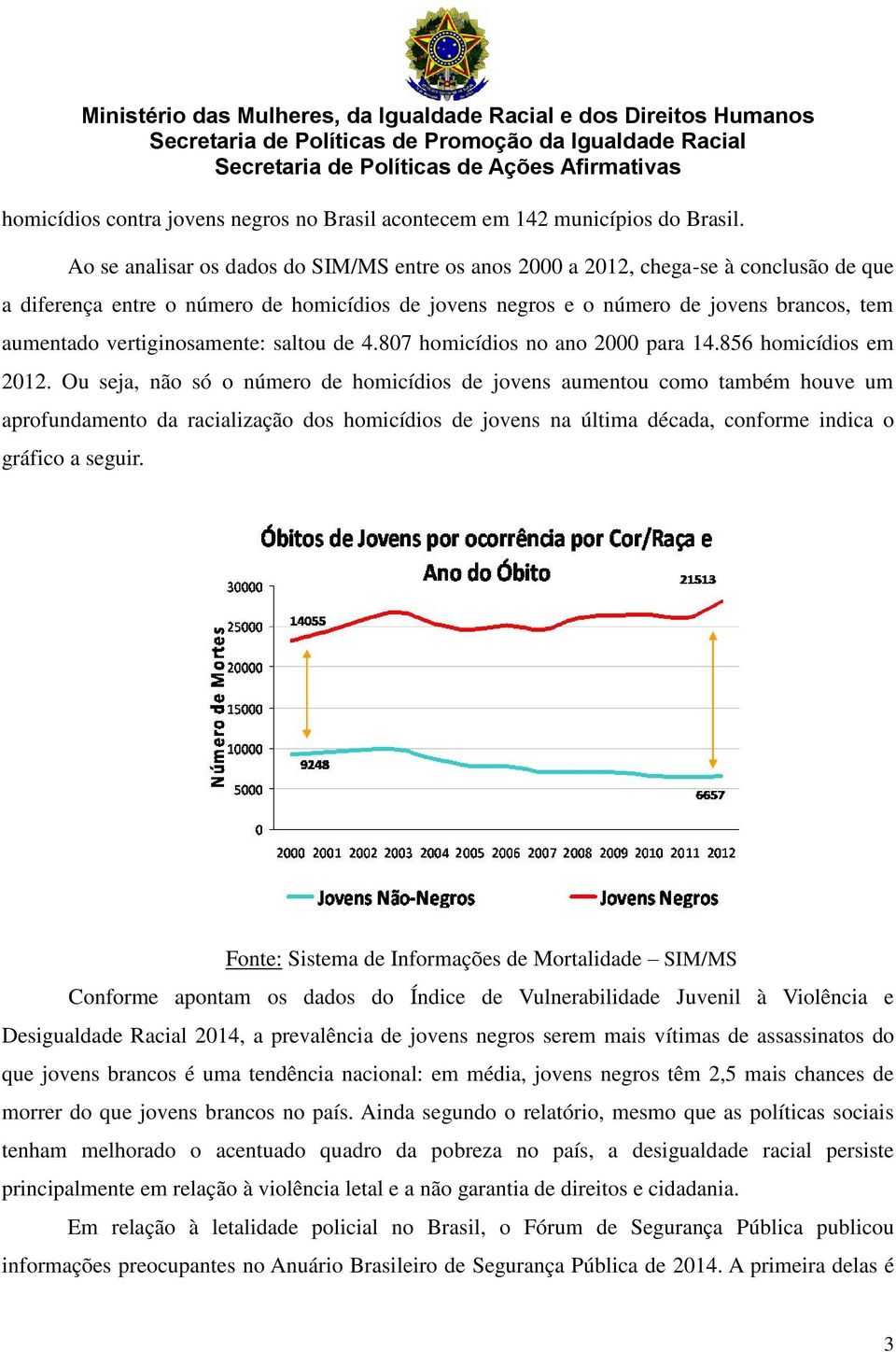 vertiginosamente: saltou de 4.807 homicídios no ano 2000 para 14.856 homicídios em 2012.