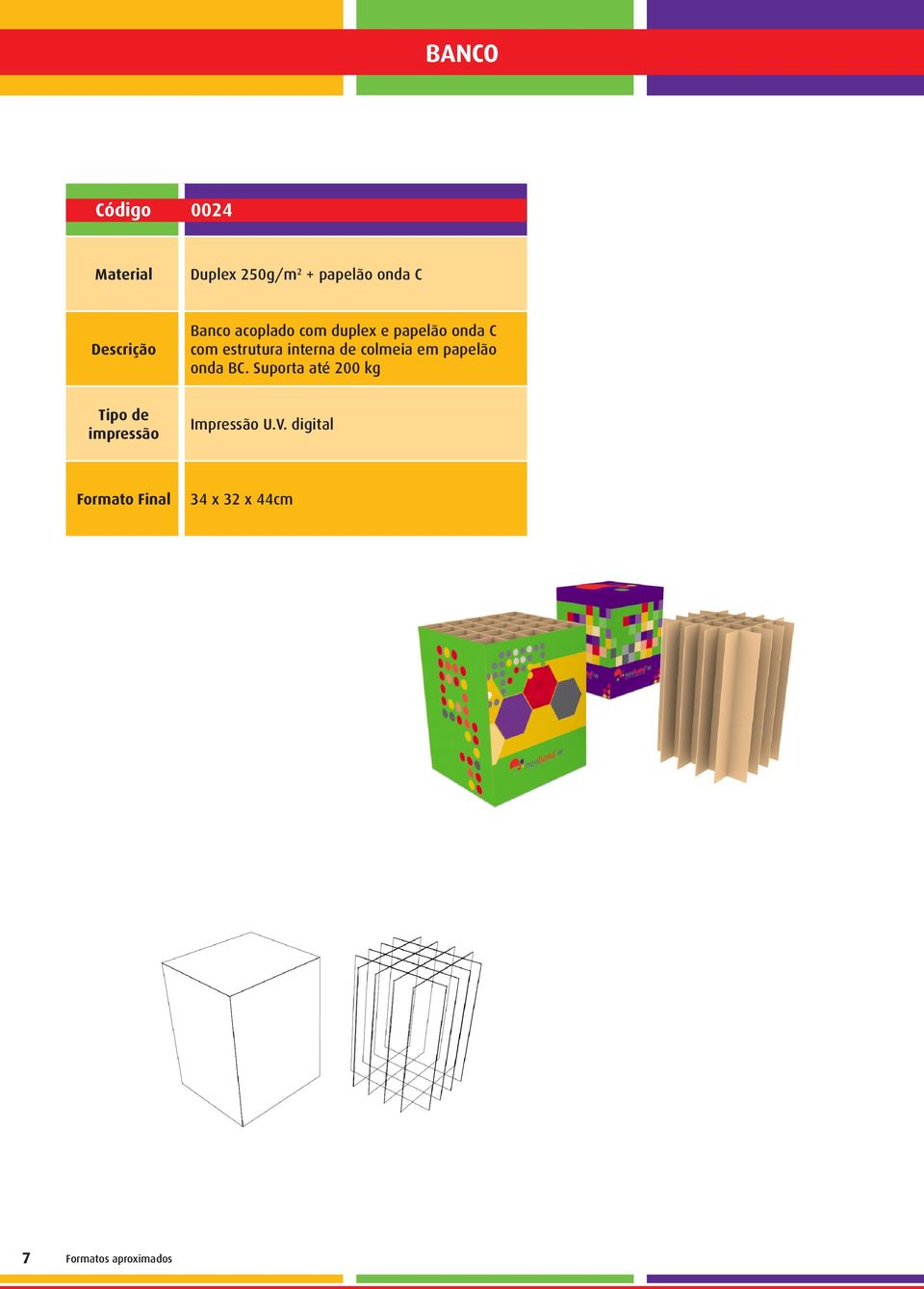 estrutura interna de colmeia em papelão onda BC.