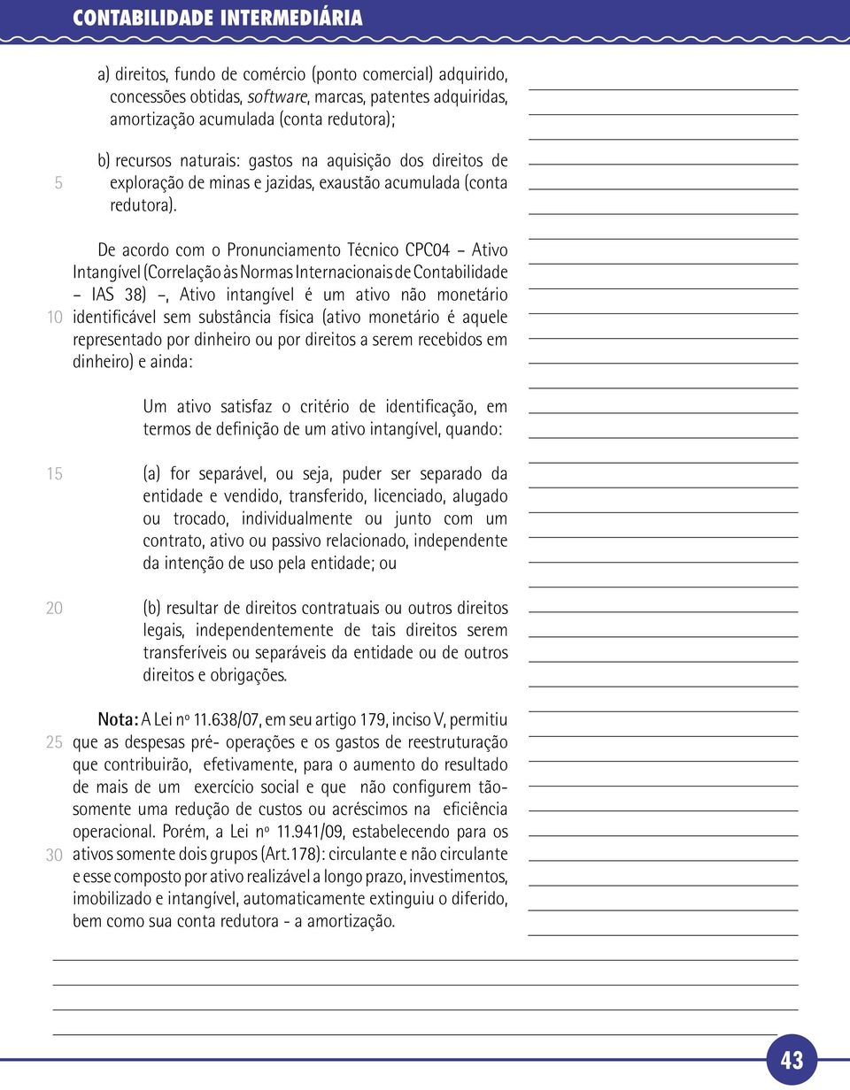 De acordo com o Pronunciamento Técnico CPC04 Ativo Intangível (Correlação às Normas Internacionais de Contabilidade IAS 38), Ativo intangível é um ativo não monetário identificável sem substância