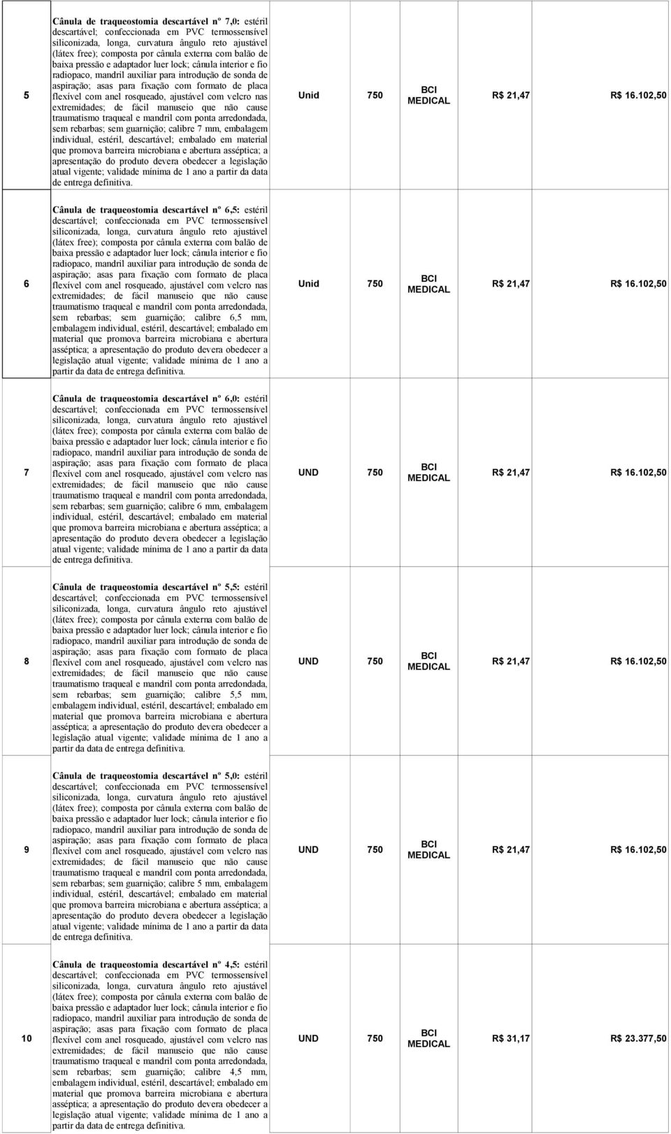 devera obedecer a legislação atual vigente; validade mínima de 1 ano a partir da data de entrega definitiva.