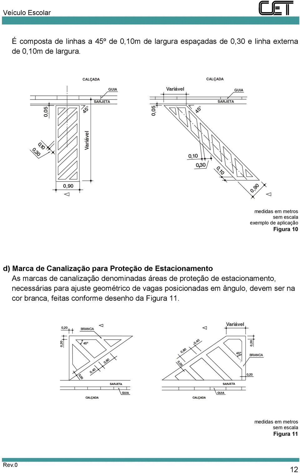 10 d) Marca de Canalização para Proteção de Estacionamento As marcas de canalização denominadas áreas de proteção de estacionamento, necessárias para ajuste geométrico