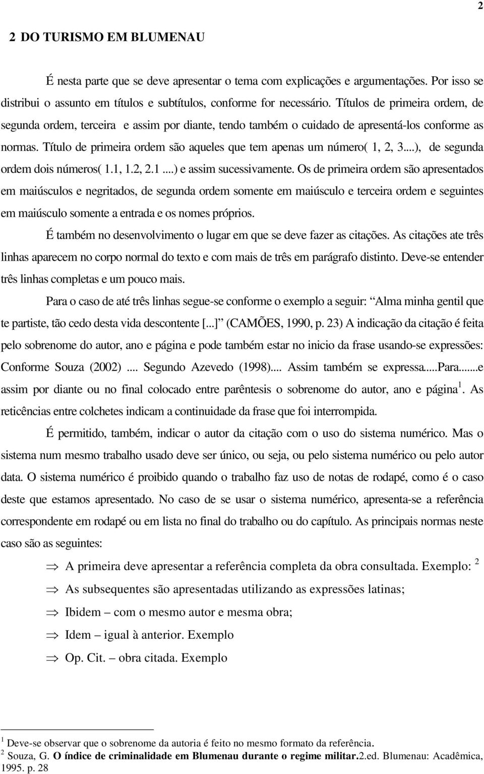 Título de primeira ordem são aqueles que tem apenas um número( 1, 2, 3...), de segunda ordem dois números( 1.1, 1.2, 2.1...) e assim sucessivamente.