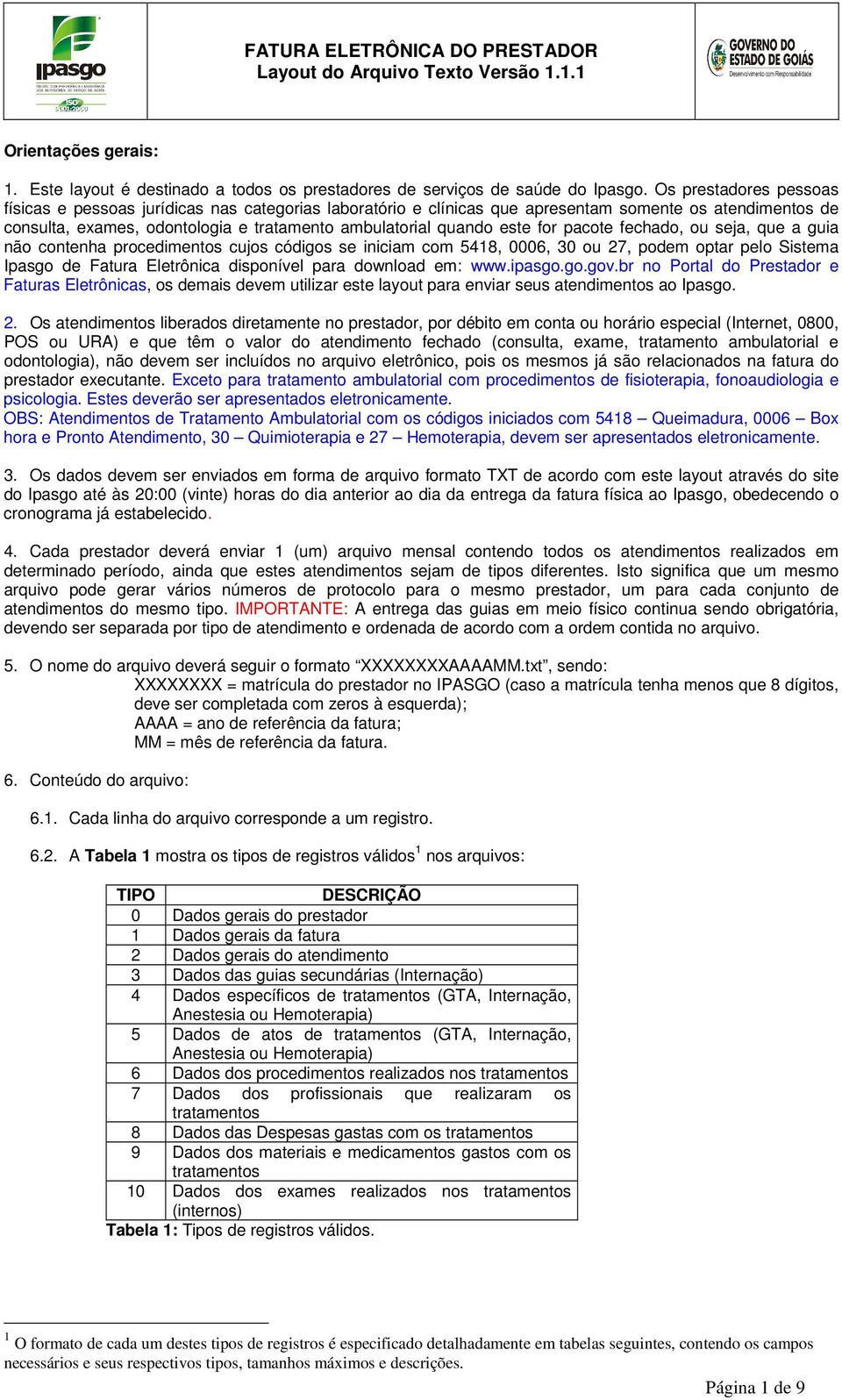 for pacote fechado, ou seja, que a guia não contenha procedimentos cujos códigos se iniciam com 5418, 0006, 30 ou 27, podem optar pelo Sistema Ipasgo de Fatura Eletrônica disponível para download em: