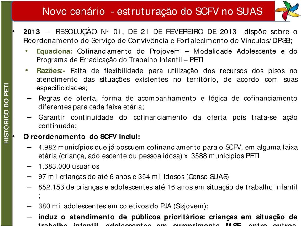 pisos no atendimento das situações existentes no território, de acordo com suas especificidades; Regras de oferta, forma de acompanhamento e lógica de cofinanciamento diferentes para cada faixa