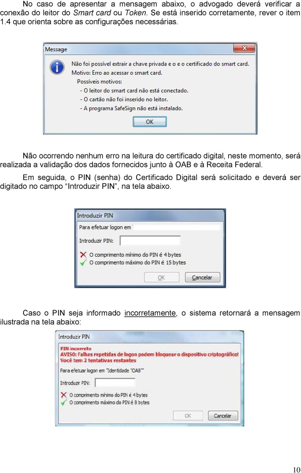 Não ocorrendo nenhum erro na leitura do certificado digital, neste momento, será realizada a validação dos dados fornecidos junto à OAB e à Receita