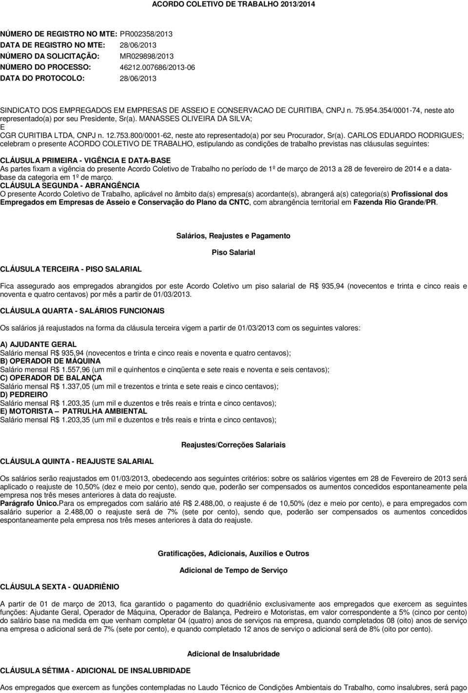 MANASSES OLIVEIRA DA SILVA; E CGR CURITIBA LTDA, CNPJ n. 12.753.800/0001-62, neste ato representado(a) por seu Procurador, Sr(a).