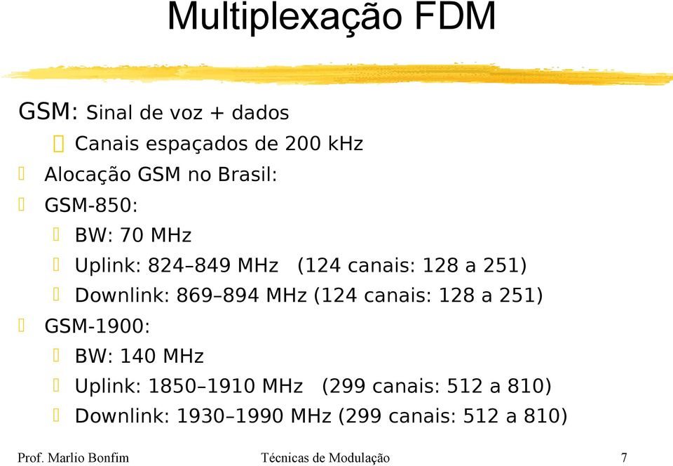 MHz (124 canais: 128 a 251) GSM-1900: BW: 140 MHz Uplink: 1850 1910 MHz (299 canais: 512 a