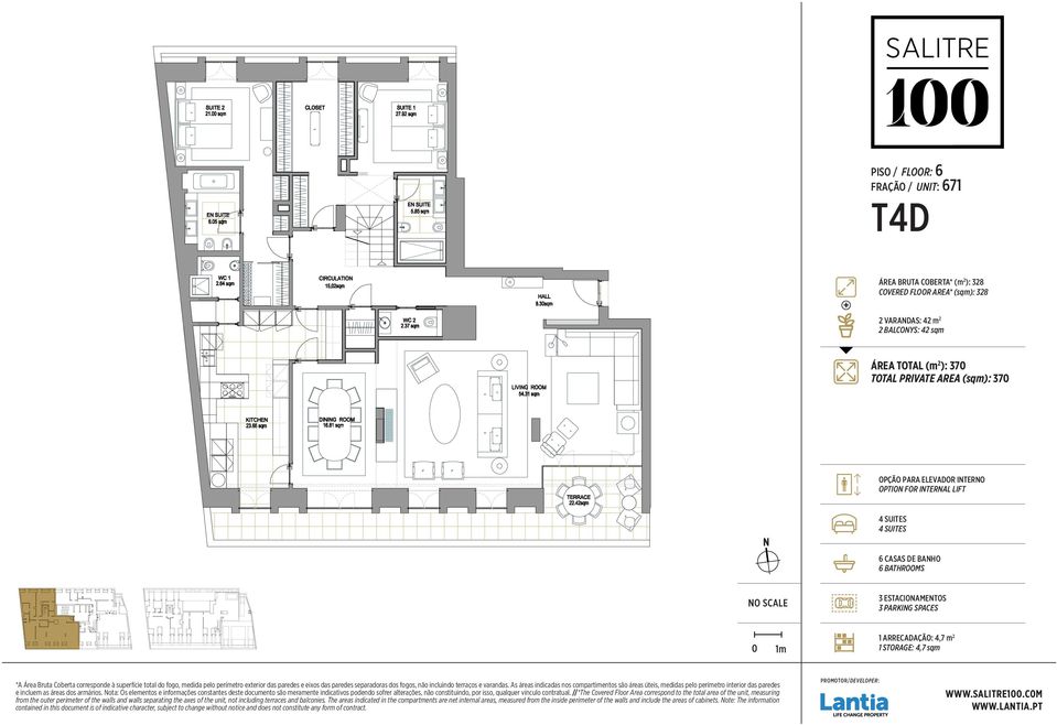 AREA (sqm): 370 OPÇÃO PARA ELEVADOR ITERO OPTIO FOR ITERAL LIFT 4 SUITES 4 SUITES 6 CASAS