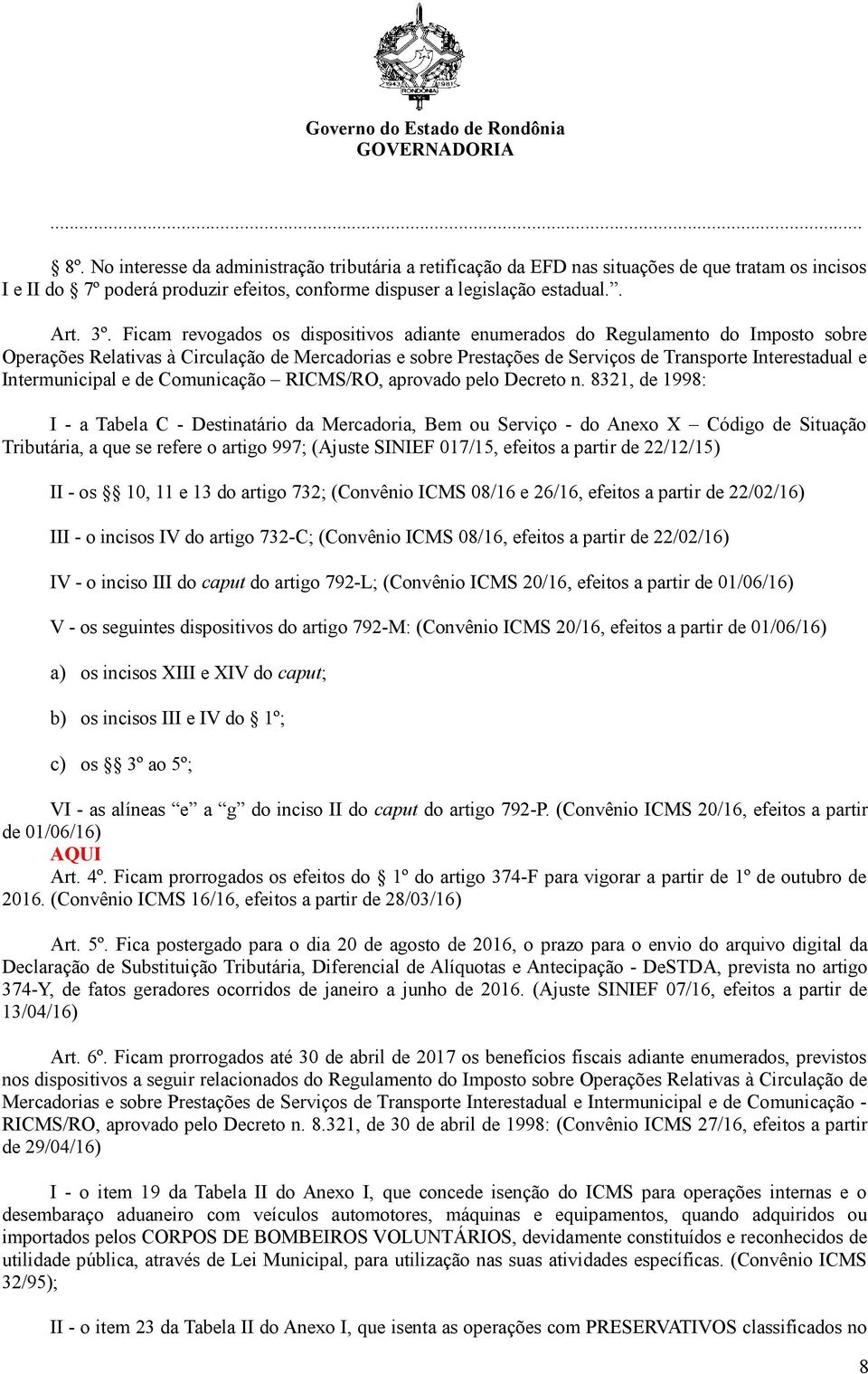 Intermunicipal e de Comunicação RICMS/RO, aprovado pelo Decreto n.