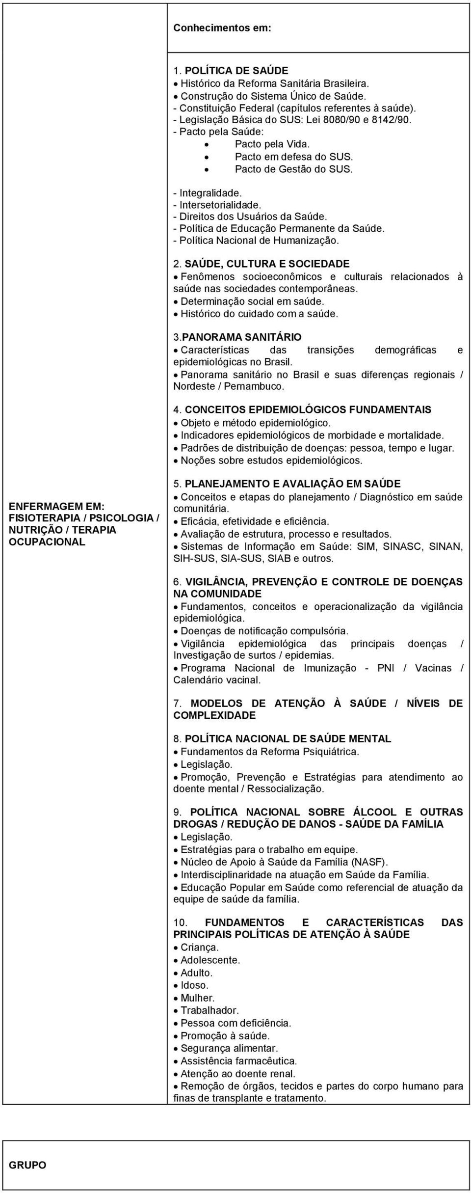 - Direitos dos Usuários da Saúde. - Política de Educação Permanente da Saúde. - Política Nacional de Humanização. 2.