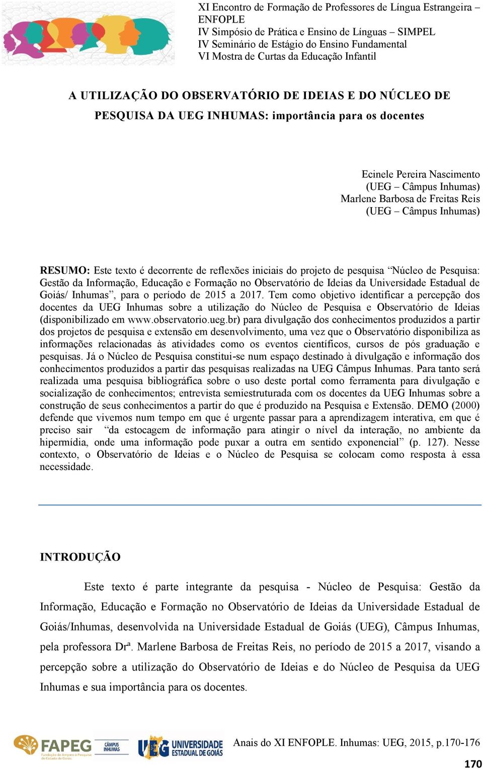 de Goiás/ Inhumas, para o período de 2015 a 2017.